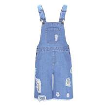 2026 Hot  Men's Distressed Denim Bib Overall Shorts - Relaxed Fit, Knee-Length, Multi-Pocket Design | Non-Stretch Woven Denim Fabric, Casual Style, Machine Washable & Dry Cleanable, Summer Casual Wear - 淺藍色 - 查看 2