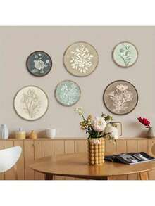 6 piezas Decoración de pared floral de madera redonda en estilo neutro, arte de pared floral de estilo bohemio, decoración floral de madera minimalista, adecuada para sala de estar, dormitorio, entrada, decoración del hogar estética, regalo de inauguración de la casa - Multicolor 1 - Ver 1