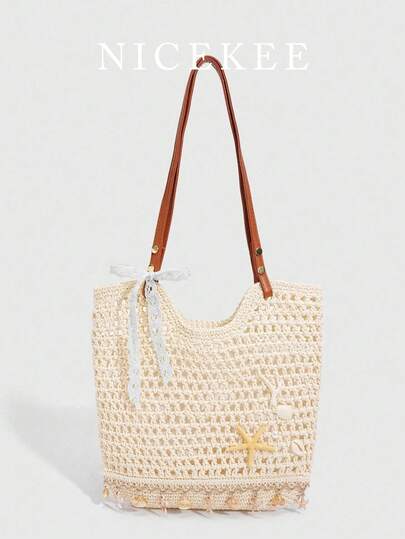 Minimally Stylish And Niche Design Hollow Shoulder Bag, Classic And Popular Starfish Decoration Large Capacity Handbag, Multifunctional And Versatile Women's Armpit Bag, Suitable For Daily Commuting, Dating And Vacation Matching, Etc