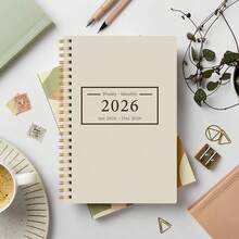 BUBU 1本 2026-2028 週計畫與月計畫螺旋裝訂筆記本，學術約會簿日程日誌，提升生產力，適用於居家、學校與工作使用，A5尺寸，返校用品、辦公用品、學校用品，教師禮物、男士禮物 - 米色 - 查看 4