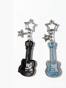 2pcs Y2K Guitar, Star, Heart Punk Retro Cute Keychains - Multicolor - View 11
