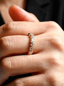 Nhẫn hình trái tim dễ thương và sang trọng, đính đá Cubic Zirconia, mạ vàng 14K, thiết kế tối giản, có thể đeo chồng lên nhau. - Vàng - Xem 3
