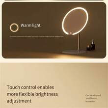 Espejo de maquillaje con luz LED, tipo de mesa, rotatorio y ajustable, espejo de luz suplementaria popular entre celebridades de internet, espejo de vestir portátil de escritorio con luz variable para el hogar - Blanco - Ver 9
