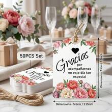 50入西班牙文「Gracias」感謝吊牌，300g花卉卡紙，適用婚禮禮物、派對、新娘婚前派對、週年慶祝（僅卡片，不含繩子） - A - 查看 6