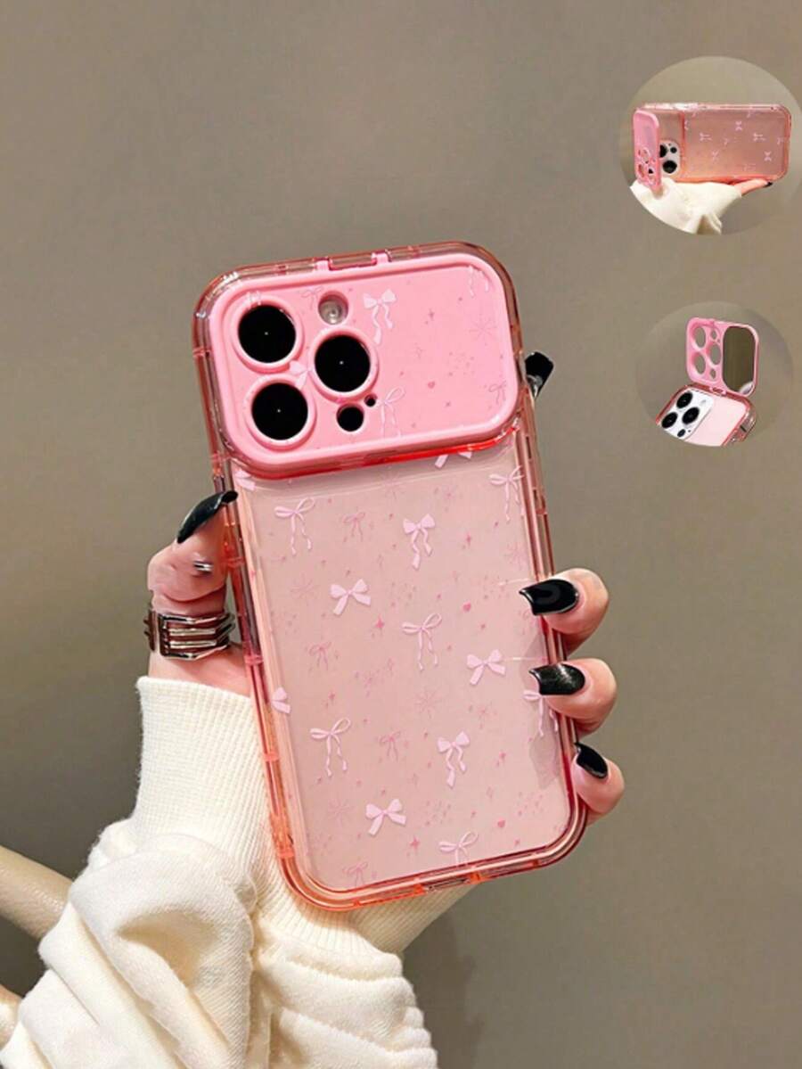 1 chiếc ốp lưng điện thoại hình nơ hồng có gương, tương thích với iPhone X XR XSMax 11 12 13 13Pro 13ProMax 14ProMax 14ProMax 15 15PRO 15PLUS 15PROMAX 16 16Pro 16Plus 16Promax 17 17Pro 17Promax - Hồng - Xem 1