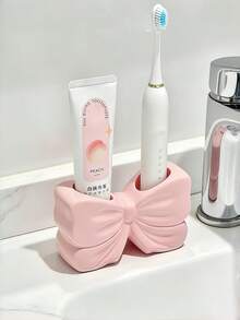 1pc Bowknot Toothbrush Holder, Bathroom Vanity Toothbrush And Toothpaste Holder, Storage Rack Base. - Multicolor - View 4