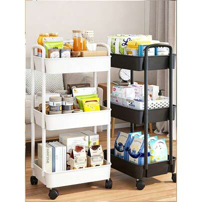 Xe đẩy lưu trữ nhiều tầng bằng nhựa trắng, xe đẩy đa năng có bánh xe, giá đựng đồ độc lập không cần điện, kệ lưu trữ di động nhẹ cho nhà cửa, nhà bếp, phòng tắm, phòng ngủ, phòng khách, căn hộ, ký túc xá.