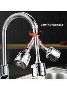 1个柔性厨房水龙头喷头附件 – 360°旋转节水水龙头起泡器，带2种喷水模式 - 銀色 - 查看 7