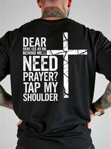 Mens Funny Christian Prayer T-Shirt - Heavyweight Cotton Relaxed Fit Tee With Dear Person Who Needs To Pray? Tap My Shoulder Back Print & Cross Design - Church, Casual Wear, Ideal Gift For Men( Labor Day, Halloween, Thanksgiving, Christmas)Relaxed Plus Size T-Shirt - 黑色 - 查看 6