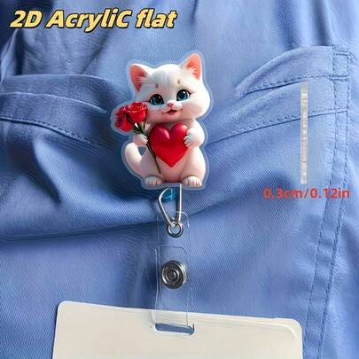 2D Cute Ladybug Holding Flower Badge Reel ID Card Holder, Suitable For Medical Students And Nursing Interns - Durable Work Badge Clip, Friend Gift, 2D Flat