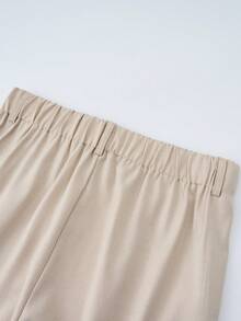 Pantalones anchos casuales para mujer, pantalones sueltos de unicolor con diseño de cinturón único, adecuados para la oficina y el uso diario en primavera - Albaricoque - Ver 8
