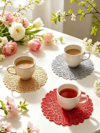 6/12pcs Leaf Coasters, Suitable For Wedding Table Decoration, Party Cup Mats, Daily Date Night Coasters, Ideal For Valentine's Day, Thanksgiving, Easter, Mother's Day