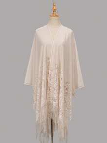 1pc Solid Color Lace Hollow Floral Tassel Shawl,Holiday,Travel Essential - Multicolor - View 5