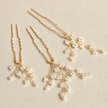 3 Pcs/Set Women's Handmade Faux Pearl Hairpins Set Bridal Headpiece Wedding Party - Multicolor - View 6