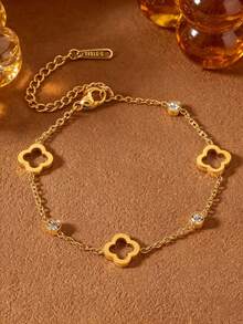 Hollow Clover Bracelet & Earrings Set, Luxury Niche Design Elegant Jewelry, Versatile Daily Wear, Ideal Gift For Girlfriend - Gold - View 7