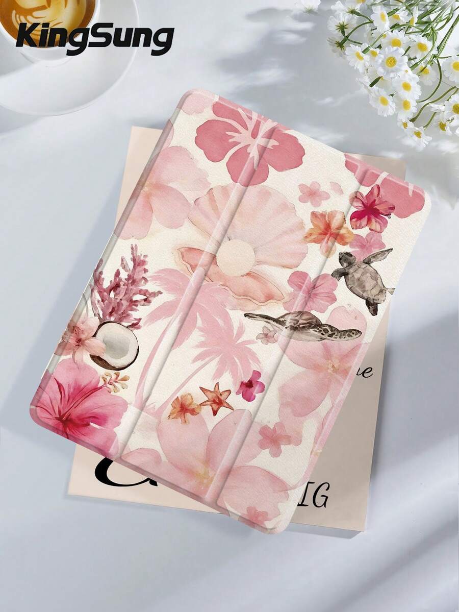 Ốp bảo vệ máy tính bảng họa tiết hoa và đại dương, tương thích với iPad 9.7/10.2/10.5/10.9/12.9/Pro 11, thế hệ thứ 10, Air 8 (M4) 2026 (11 inch), Air 8 (M4) 2026 (13 inch), tương thích với Samsung Galaxy Tab S6 Lite 10.4 inch, tương thích với Kindle Paperwhite thế hệ thứ 12 2024, Kindle thế hệ thứ 11 2022, Clara Colour, chống rơi vỡ, chân đế thông minh/tự động bật/tắt màn hình.