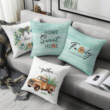 4pcs Minimalist Watercolor Green Floral Wreath Decorative Pillow Covers, Single-Sided Printed Soft Peach Velvet Material, 45*45CM Cushion Covers For Home, Bedroom, Living Room, Party, Holiday Decor, Sofa Throw Pillow Covers, Gift (No Pillow Insert) - Multicolor-4pcs - View 4