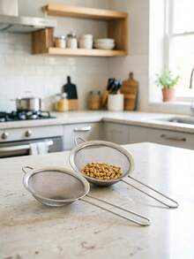 Bộ 3 muỗng lọc lưới mịn bằng thép không gỉ có tay cầm - Dụng cụ lọc gia vị, rây muối thô, dụng cụ nhà bếp - Bạc - Xem 1