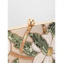 Elegant Shiny Multi-Color Leaf & Floral Patchwork Crossbody Clutch Bag, Vintage Chain Strap Mini Square Box Bag Suitable For Party, College Students, Career Women, Perfect For Party, Wedding, Randomly Patterned - 金色 - 查看 6