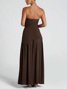 Vestido elegante y sexy de unicolor con abertura para fiesta, vacaciones y boda, color verde oscuro para primavera - Café integral - Ver 4