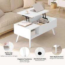 Höhenverstellbarer Couchtisch mit Lift-Funktion: Wohnzimmertisch mit verstecktem Stauraum, ideal für Home-Office - Weiss - Übersicht 2