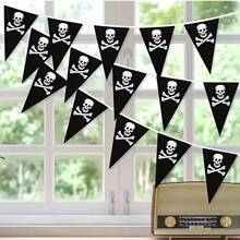 20pcs/10m Pirate Flag | Pirate Birthday Party Decoration Pirate Skull Flag Pirate Ship Triangle Flag Decoration | Pirate Party Celebration Decoration - Multicolor - View 4