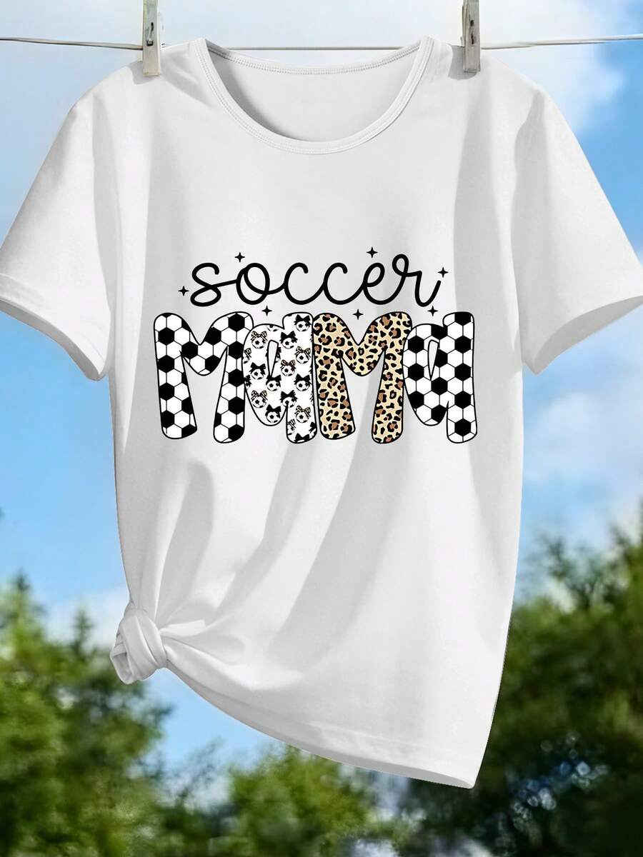 Camiseta de manga corta casual y cómoda con estampado temático # Soccer Mama, adecuada para correr y deportes, elegante, estiloso y divertido, cómoda, suave y transpirable, para deportes al ocio, fiesta elegante, uni, atuendo de pareja, atuendo de hermanas, adecuada como regalo para
