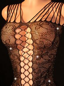 1pc Sexy Lace Jumpsuit Sexy Women's Outfit Sexy Party Costume Valentine's Day Style - Black - View 4