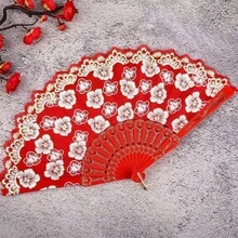 1 chiếc quạt cầm tay Breezier màu trắng họa tiết hoa anh đào, in nhũ vàng, thích hợp sử dụng trong nhà. - Nhiều màu - Xem 5