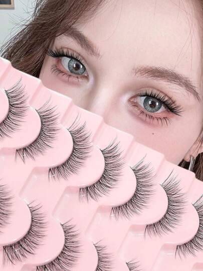 9Pairs Fluffy False Eyelashes-Thick & Long,Cat Eye Lashes, Reusable, Soft & Lightweight, Mink-Like Lash Strips For Alluring Eye Makeup