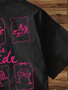 Double-Sided Printing, Women's Casual Top For Spring And Summer, Hand-Painted Style With Wedding Pattern, Round Neck, Short Sleeve, Summer Fashion T-Shirt. - Black - View 4