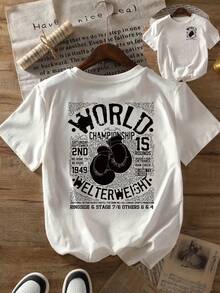 Short Sleeve T-Shirt With Front And Back Print, Boxing Glove Pattern, Casual Top - Women's Clothing, Relaxed Fit, Classic Summer Design - White - View 8