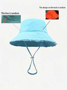 1pc Women's Drawstring Trim Bucket Hat, Adjustable Chin Strap Design, Distressed Effect, Soft Fabric, Sun Protection And Windproof, Fashionable And Versatile, Suitable For Travel, Beach, Vacation, Daily Casual Wear - Multicolor - View 10