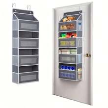 FF FINESSE THING 5-Tier Door Hanging Storage Organizer, Heavy-Duty Non-Woven With 5 Large Pockets & Hooks, Vertical Space Saver For Bathroom Wardrobe Bedroom Dorm, Holds Cosmetics, Toiletries, Towels & Cutlery - 灰色-5層10口袋 - 查看 7