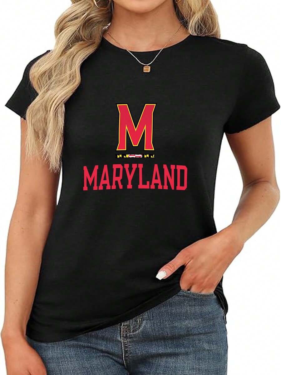 Maryland Terrapins Sportsmanship White Officially Licensed Women's Women's T-Shirt Crew Neck V-Neck Short Sleeve Long Sleeve Soft Cotton Blend Breathable Stretch Lightweight Solid Striped Floral Graphic Print Casual Loose Fit Slim Fit S-2XL Spring Summer Fall Layering Essential Dressy Sporty Mom Life Mother's Day Gift Birthday Present Anniversary Family Matching Daily Wear Office Weekend Vacation Travel Essential - màu đen - Xem 1