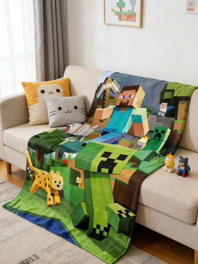 Minecraft Theme Sofa Blanket, Very Suitable For Home Use, Birthday Gifts For Family Members Or Yourself, Comfortable And Warm Office Nap Blanket, Multi-Functional Thread Blanket, Bed End Blanket, Sofa Blanket, All-Season Sofa Towel, Suitable For Rooms, Sofas, Cars, Living Rooms, Daily Use, Schools And Other Various Scenarios. Small Gifts For Relatives And Friends At Parties And Gatherings