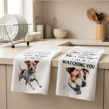 Fun Dog Printed Kitchen Towels, 40*60cm, Featuring Jack Russell Terrier Pattern And Dachshund Pattern. Made Of Soft, Skin-Friendly Fabric That Is Highly Absorbent, Breathable, And Durable Against Fading And Linting. Versatile For Kitchen Wiping, Bathroom Use, And Household Cleaning, Also Perfect As Exclusive Fun Gifts For Pet Lovers. - Multicolor - View 3
