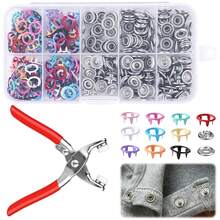 Juego de botones de presión metálicos, que incluye alicates y herramienta para presionar botones, botones de presión de 9,5 mm, adecuados para manualidades, ropa, sombreros, costura y proyectos textiles (multicolor). - A - Ver 12