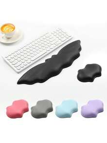 1 Set Of Bat-Shaped Pu Leather Keyboard Wrist Rest+Mouse Wrist Rest With Non-Slip Silicone Bottom Material Soft And Comfortable Skin-Friendly Hand Support Pad Can Relieve Hand Fatigue. It Is Suitable For Office Desktop Computer/Notebook Work Assistant/Desktop Decoration High-Grade Wrist Rest (Black) - View 2