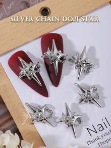 5 Stücke luxuriöser europäischer und amerikanischer Stil große Stern Nail Art Dekorationen, Stern Kette Nail Schmuck, Y2K Metallic 3D Stern Deko, multifunktionale DIY Accessoires geeignet für Nägel, Handyhüllen, Schuhe, Kleidung, Taschen usw. - Verschiedenfarbig - Übersicht 10