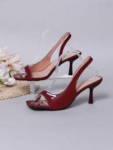 1 Paar burgunderrote spitze High-Heel-Sandalen in Große Größen für Teenager-Mädchen, weiches PU-Material, S-förmiges elastisches Slip-On-Design, modische & elegante leichte High Heels geeignet für Lässig, Party, Schule, Pendeln, Urlaub, Frühling/Sommer 2026 - Bordeaux - Übersicht 5