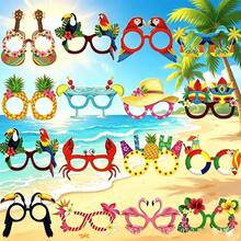 16pcs Hawaiian Party Fashion Glasses, Pineapple, Flamingo, Paper Card Glasses, Tropical Fun Fashion Glasses, Beach Photo Props, Birthday Party Atmosphere Paper Decorative Glasses, Holiday Party Photo Prop Glasses, Christmas Party Decorative Glasses - View 6