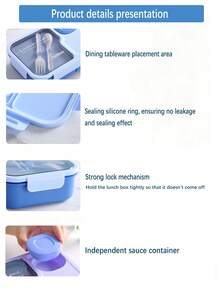 1pc Lunch Box Set, Leak-Proof Four-Compartment Lunch Container, Insulated Lunch Box, With Tableware, Suitable For School Use. 1450 Ml Large-Capacity Leak-Proof Square Lunch Box, Can Be Heated In Microwave Oven, Suitable For Office Workers, Teenagers And Students - Washable Lunch Box. - Multicolor - View 6