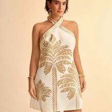Plus Size Women Printed Summer Dress, Fashionable - Albaricoque - Ver 1