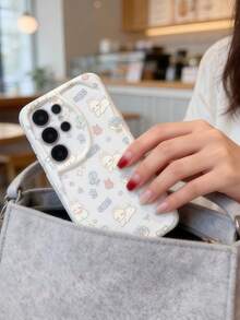 1 chiếc ốp lưng điện thoại hình thỏ dễ thương, họa tiết hoa lá, viền lượn sóng, tương thích với Apple 7/8/X/XR/XS Max/11/12/13/14/15/16/17 Pro Max và A14/A15/A16/A17/A04/A05/A06/A07/A54/A55/A56/A57/A34/A35A/36/A37/S26/S26Plus/S26Ultra và Transsion SMART7/8/9/10 - trắng - Xem 3
