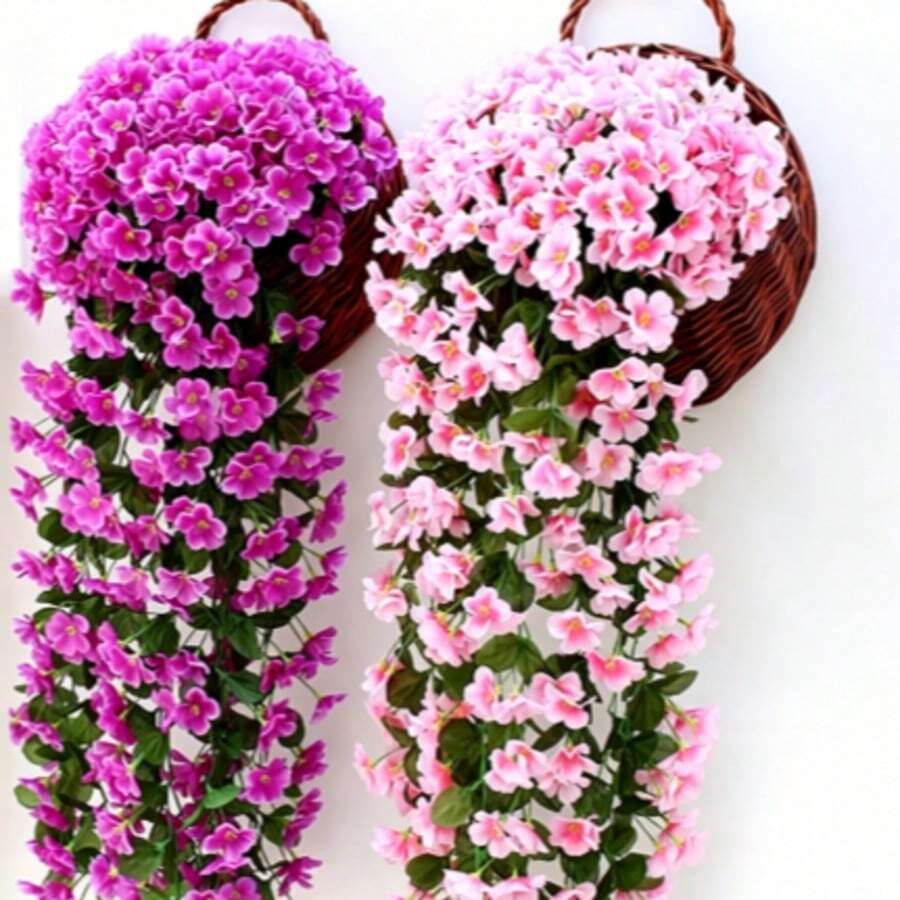 1 Simulated Flower Violet Basket Flower Large Hydrangea Vine, Hanging Vine Living Room Balcony Home Decoration, Suitable For Wedding Bouquets, Halloween Decoration, Valentine's Day, Birthday Gifts, Graduation Ceremony Gifts, Garden Decoration, Simulated Flowers - Pink - View 1