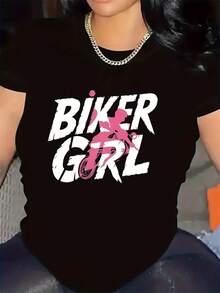 Short-Sleeved T-Shirt Designed For Motorcyclists And Outdoor Activities, Durable And Comfortable, Black With Pink Graphic, Perfect For Casual Wear In Bars Or Clubs, Lightweight And Breathable Fabric - 黑色 - 查看 1