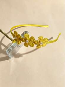 1/2/4pcs Pearl Flower Headbands - Cute Knitted Hair Accessories For Girls, Soft For Daily & Party Use (Yellow/Blue/Purple/Red) - Multicolor - View 5