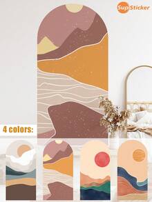 SUPSTICKER 2pcs Modern Abstract Mountain Sunset Arch Wall Decal, PVC Self-Adhesive Waterproof Oil-Proof Sticker, 11.81x47.24 Inches, Suitable For Living Room Bedroom - 2PC - View 1