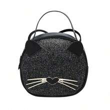 1pc Girls' New Leopard Print Bag, PU Leather Cat Phone Pouch, Cute & Fashionable Small Round Bag, Great Gift EU2P - Black - View 6
